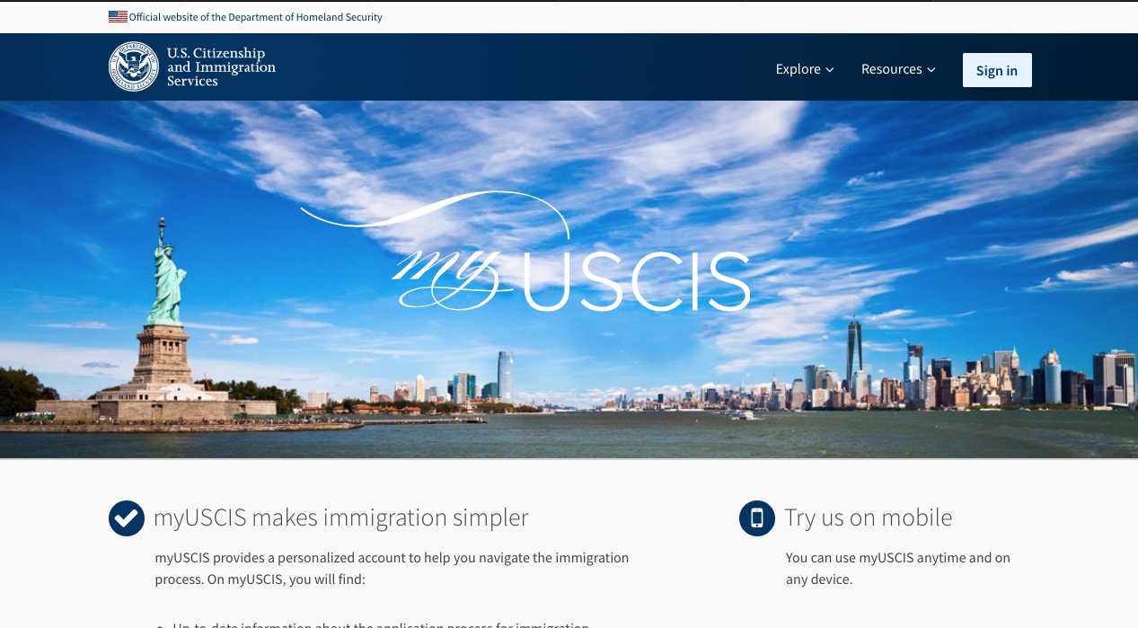 myUSCIS website