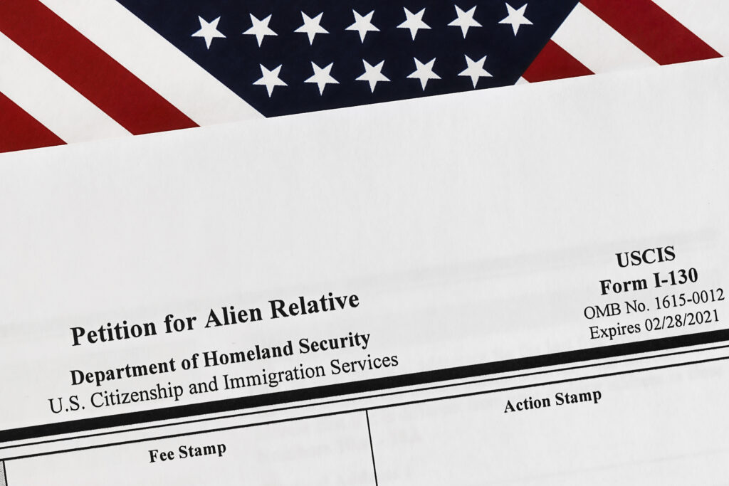 close-up of i-130 form. petition for alien relative 