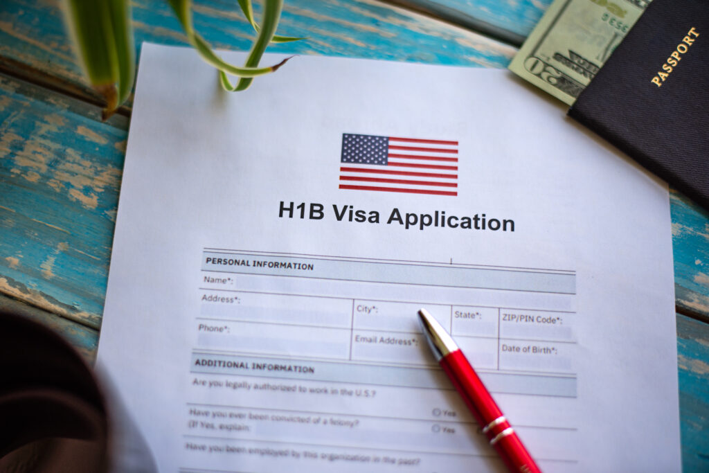 close up of an application for h1b employment visas